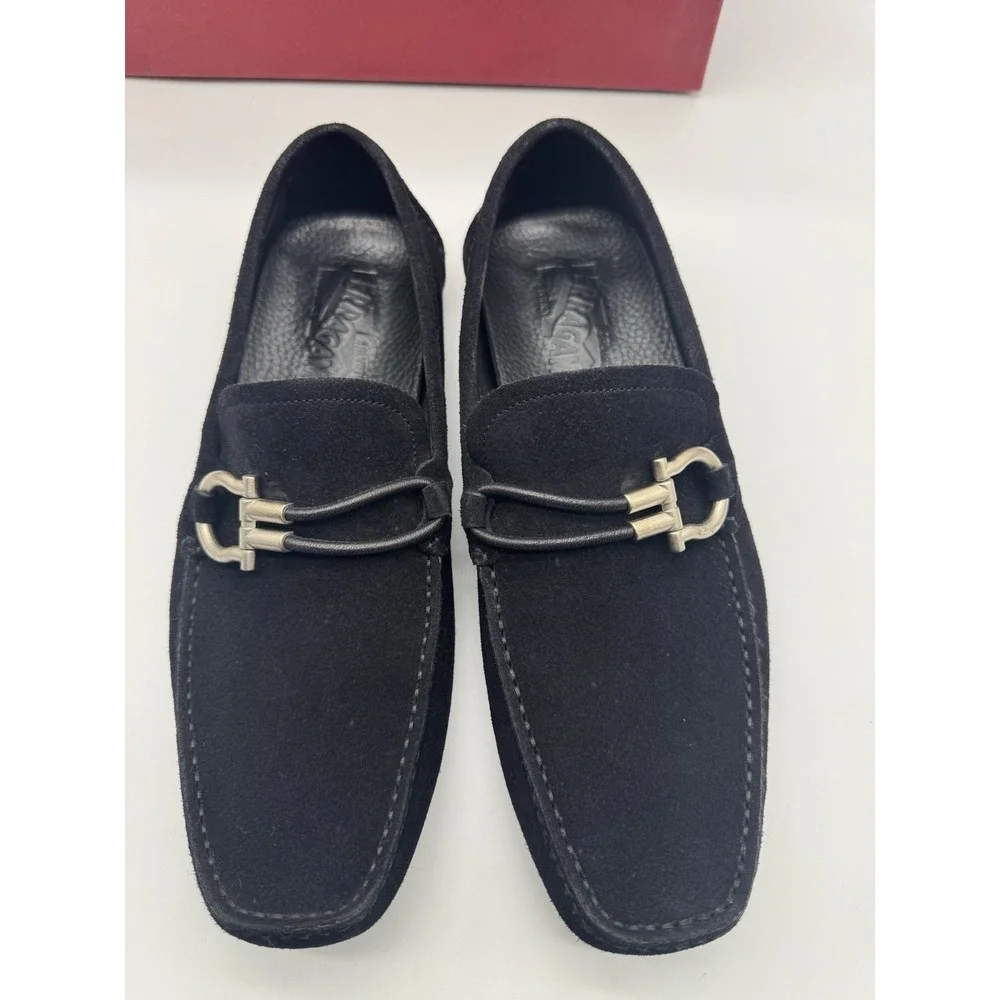 Salvatore‎ Ferragamo Black Suede Gancini Bit Loafers Men 7.5 D Italy Dress Shoes - Picture 2 of 9